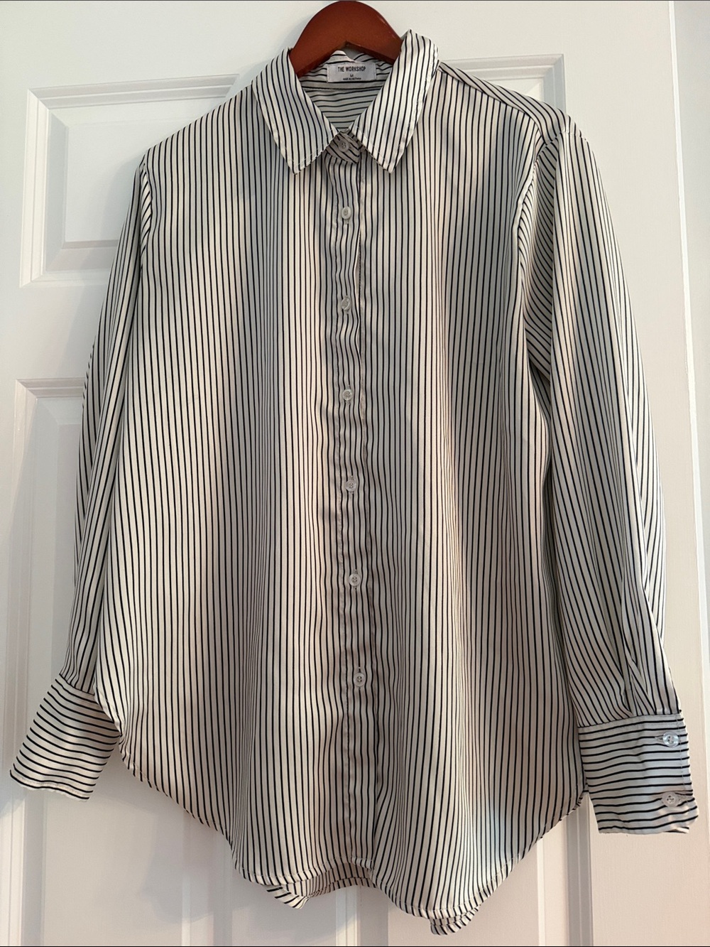 The Workshop White & Black Striped Button Front Blouse Size Medium